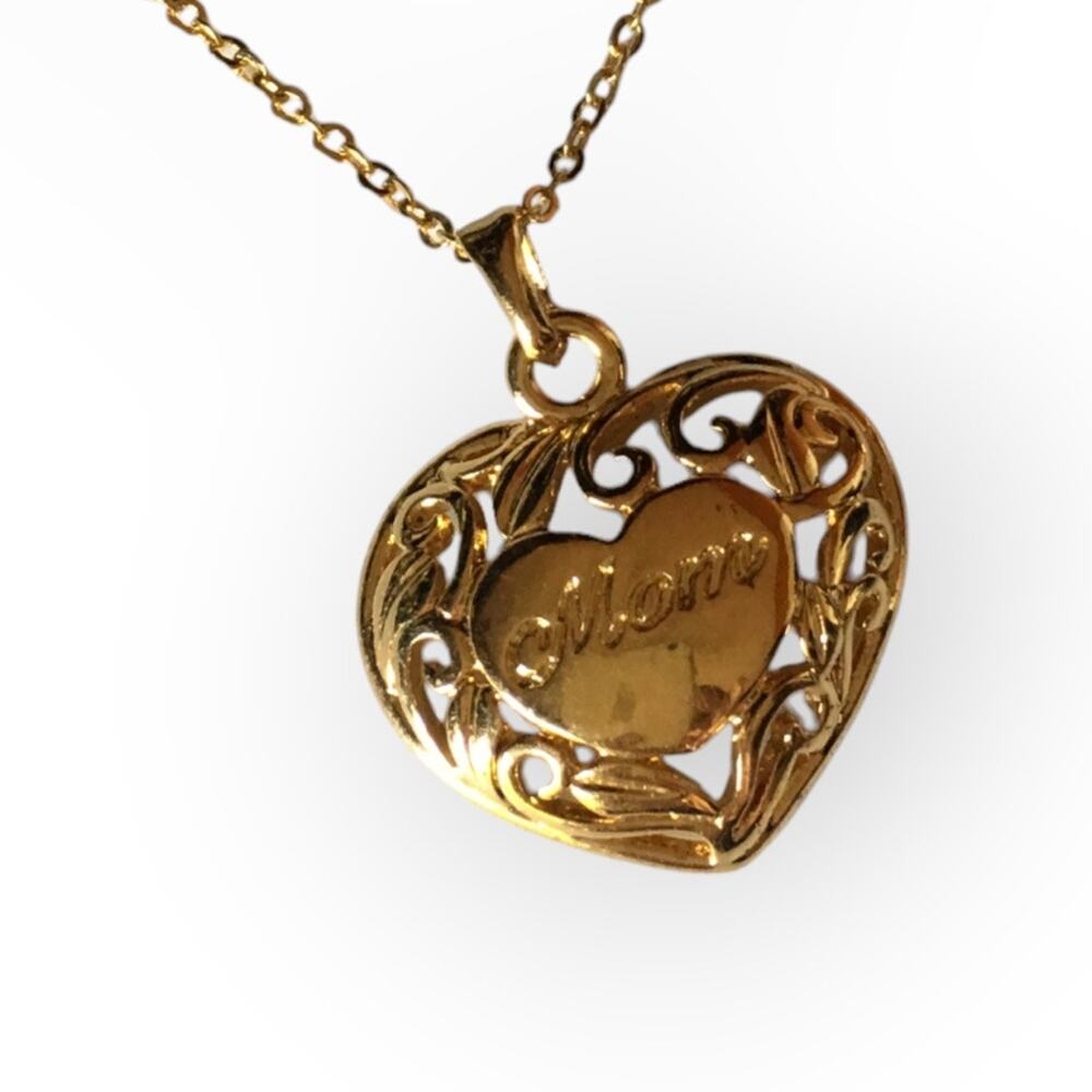 Dainty filigree MOM pendant necklace - gold-tone, perfect for Mama :)